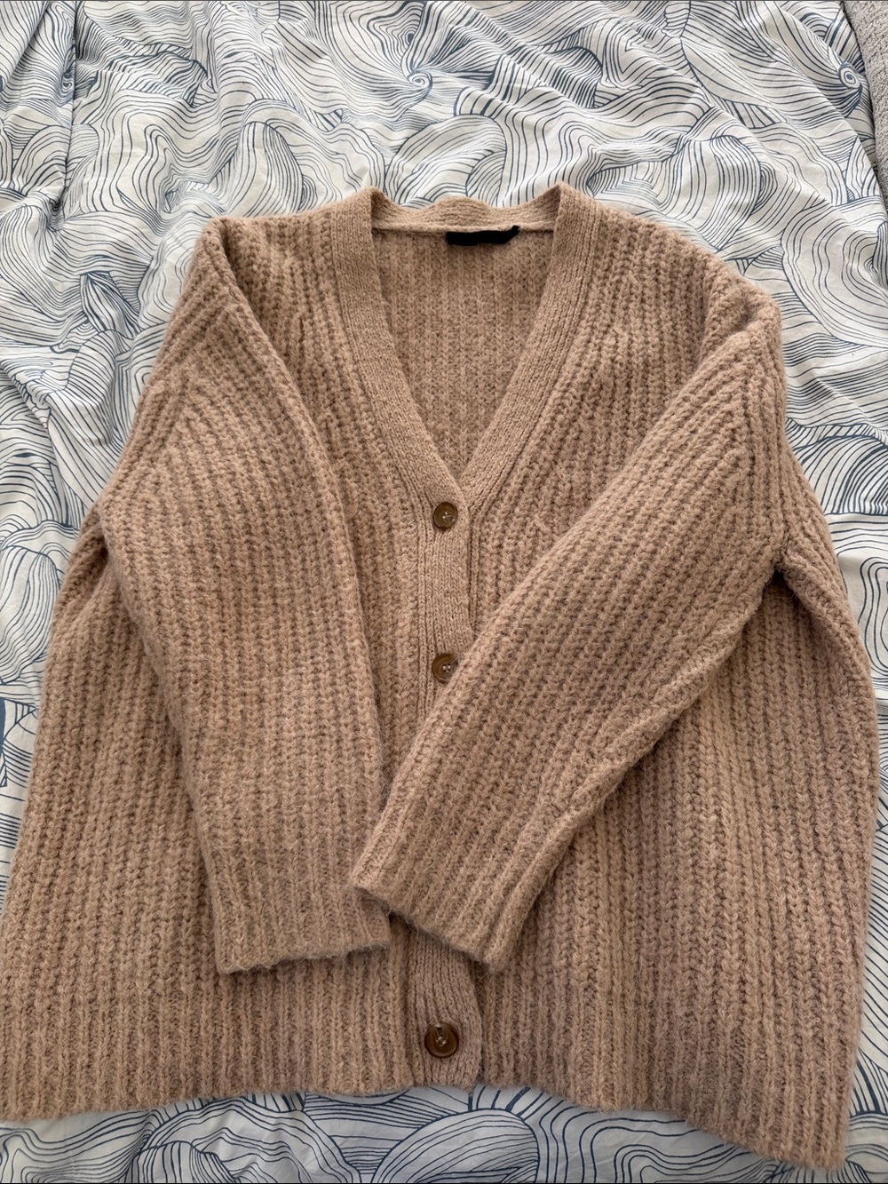 Jenni Kayne Taupe Ribbed Button-Front Cardigan